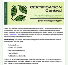 Bee America Local Honey Selected as Prizes for the Maryland Green Registry Member's Certification Achievements